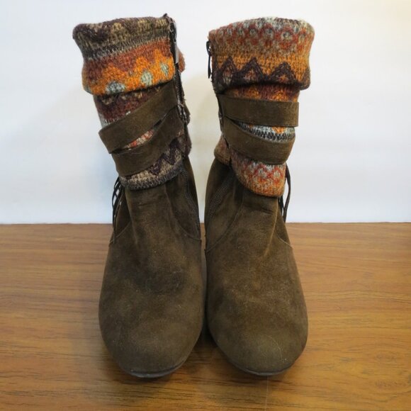 Top Moda Brown Suede Southwestern Felt Heeled Ankle Boot Size 7 - Picture 1 of 8
